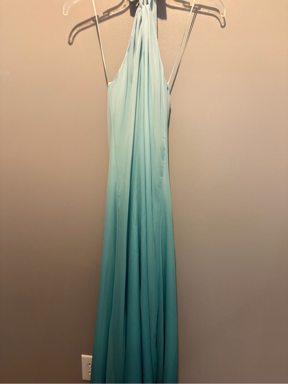 Line & Dot Aqua-to-Teal Halter Maxi Dress